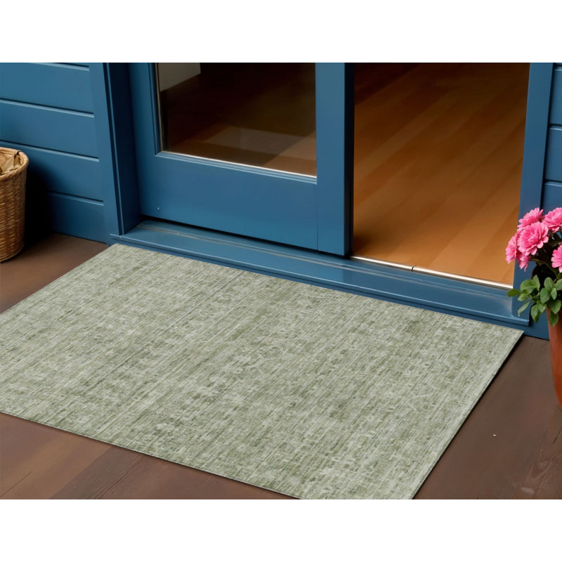 Tapis intérieur/extérieur lavable à rayures sauge et beige 90 x 150 cm
