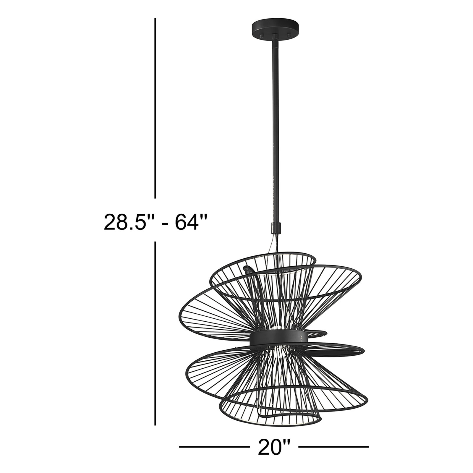 Kemi 2 Light LED Pendant, Black, 19.75" H x 20" W x 20" D