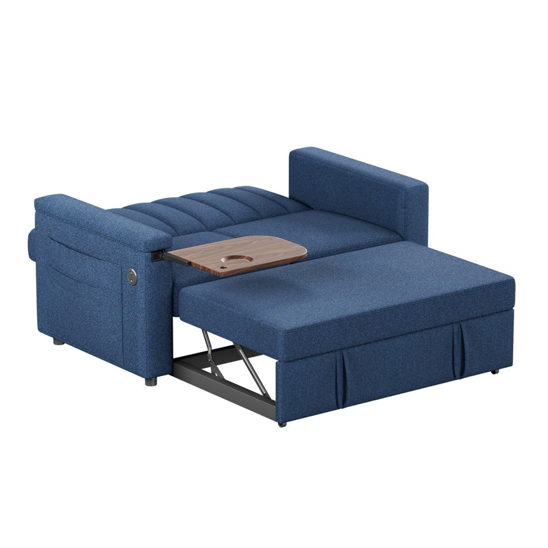 Brittany Tufted Sofa Table Cloud Couch with Charging  and Storage Pockets, Blue