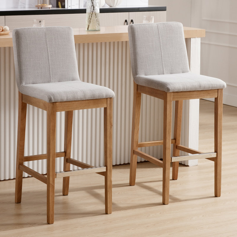 Alayha Upholstered 26'' Counter Bar Stools with Solid Wood Frame Set of 2, Gray