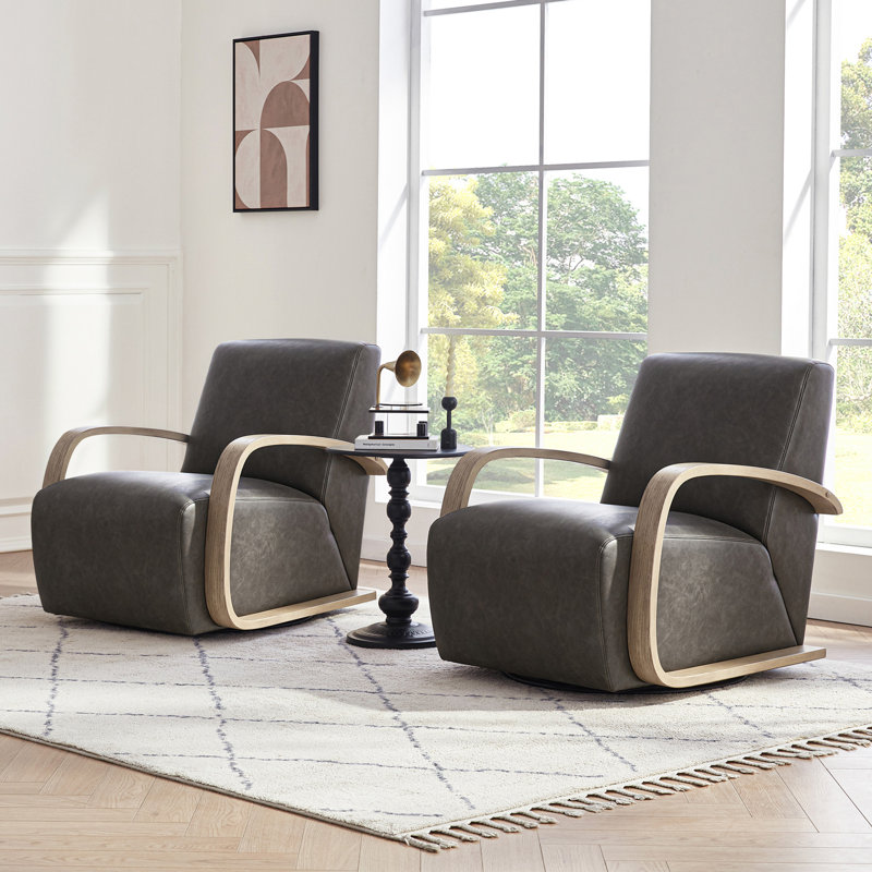 Brehana Upholstered Swivel Armchair, Dark Gray Faux Leather