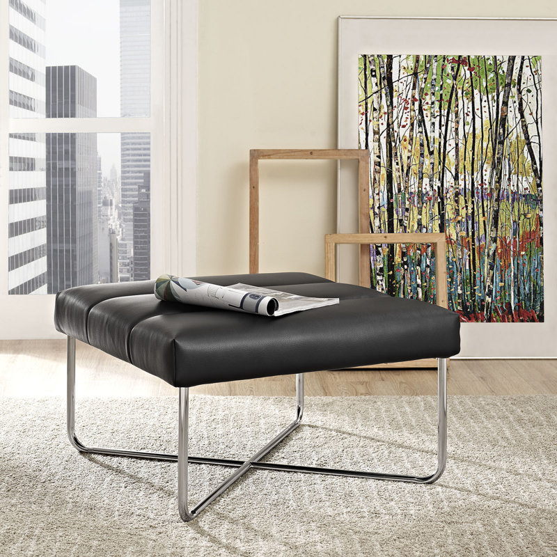 Modway Reach Ottoman, Black Faux Leather