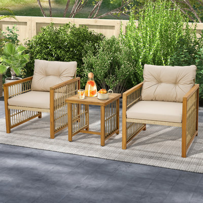 Antoan 2 - Person Acacia Wood Patio Dining Set with Square Table , Cushions Included
