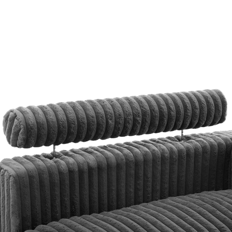 Helton Oversized Upholstered Gray Faux Rabbit Fur Flannel Sleeper Sofa Bed Lounge sofa with Armrests & Throw Pillows, Gray