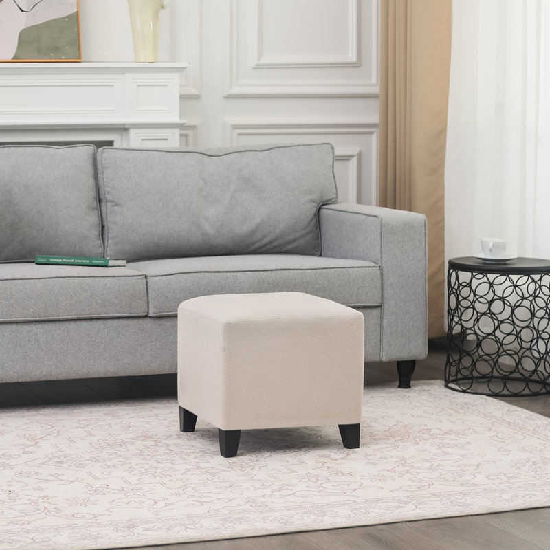 Moorhouse Upholstered Ottoman, Beige Cotton and Linen Blend