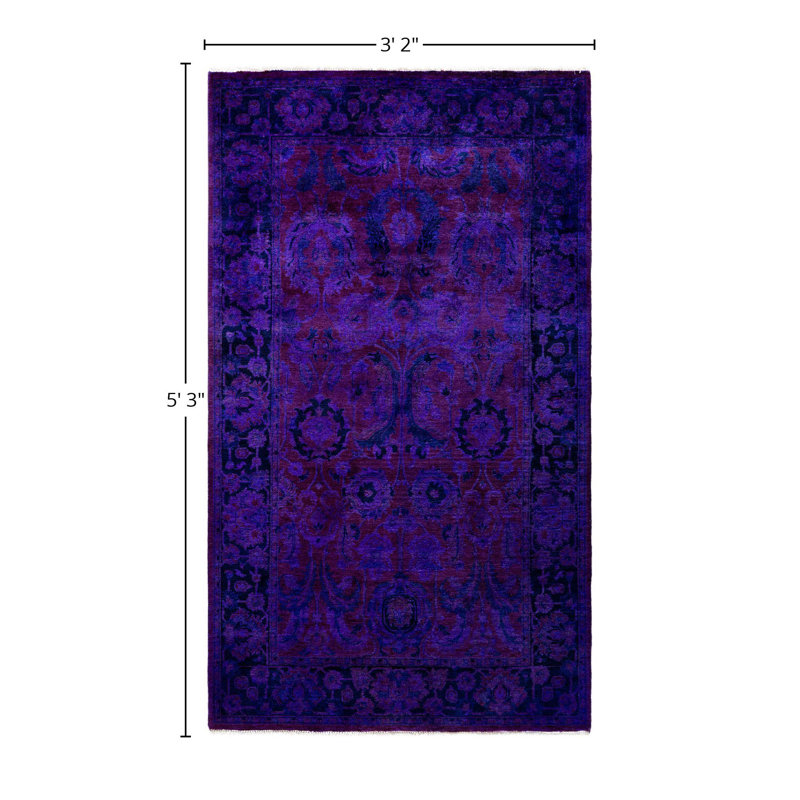 Overdyed One-of-a-Kind Rectangle 3'2" X 5'3" Hand Knotted Area Rug