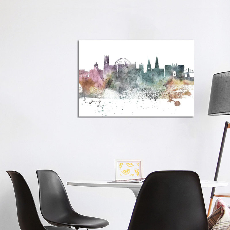 Nottingham Pastel Skyline by WallDecorAddict - Wrapped Canvas Print, 101.6 cm H x 66.04 cm W