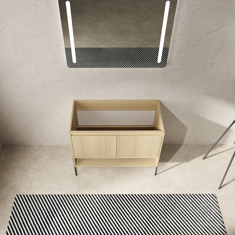 Meuble-lavabo 36 po - 2 portes à fermeture douce en bois d'ingénierie avec rangement en chêne et beaucoup d'espace de rangement