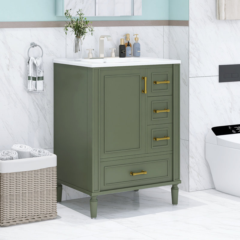 Modern 24" Single Bathroom Vanity With Ceramic Sink, Green