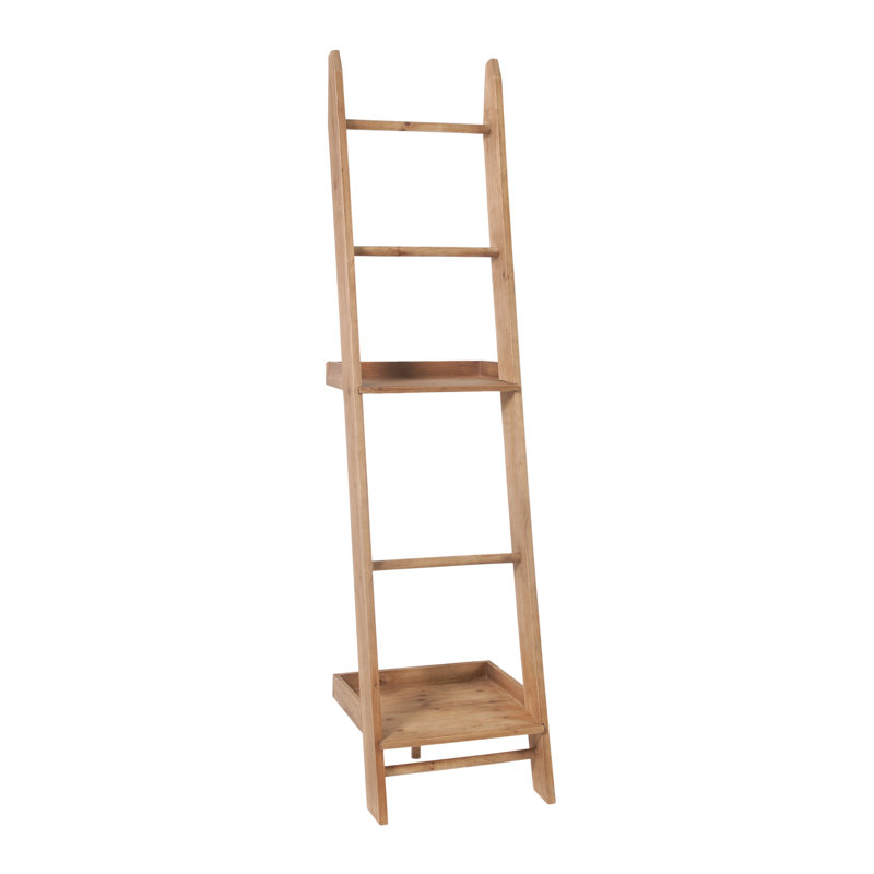  16.9x18.9x73.6" Unique Leaning Wood Shelf with Two Shelves, Rustic Fir, Natural Brown,