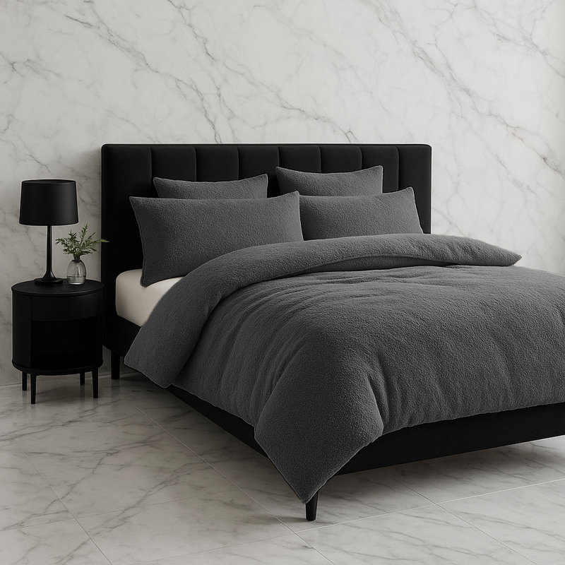 Polyester No Pattern Duvet Cover Set with Pillowcases, Grey, King Duvet Cover + 2 Standard Pillowcases