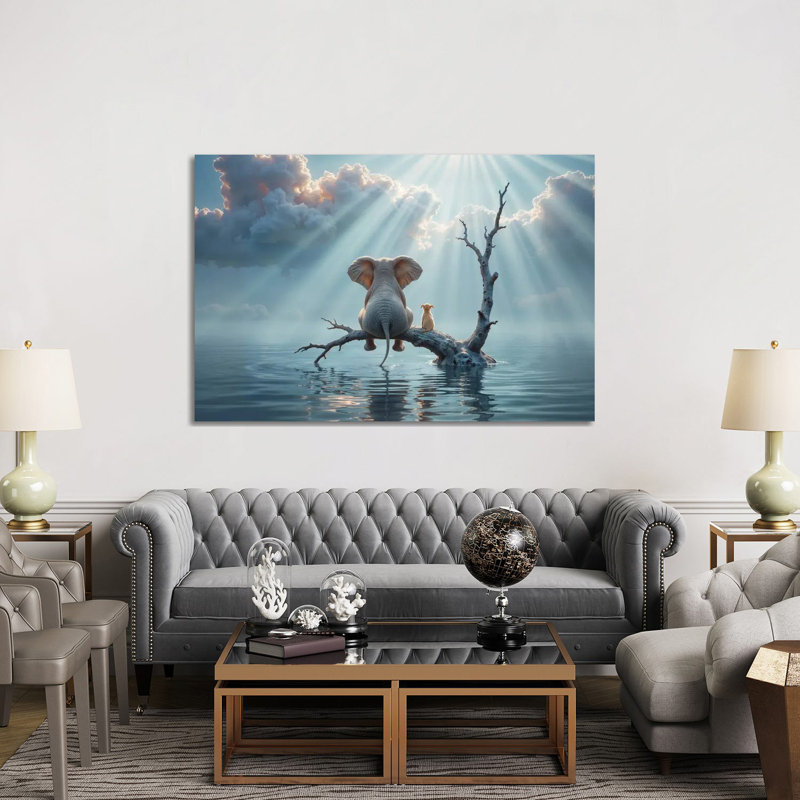 Elephant And Dog Sit On A Tree Escaping From The Flood by Mike Kiev - Gallery-Wrapped Canvas Giclée on Canvas, Does Not Apply