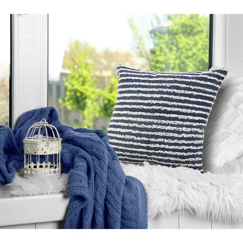 Coussin décoratif à rayures 100% coton Contemporary, Bleu insigne / crème, Housse de coussin seulement - sans coussin