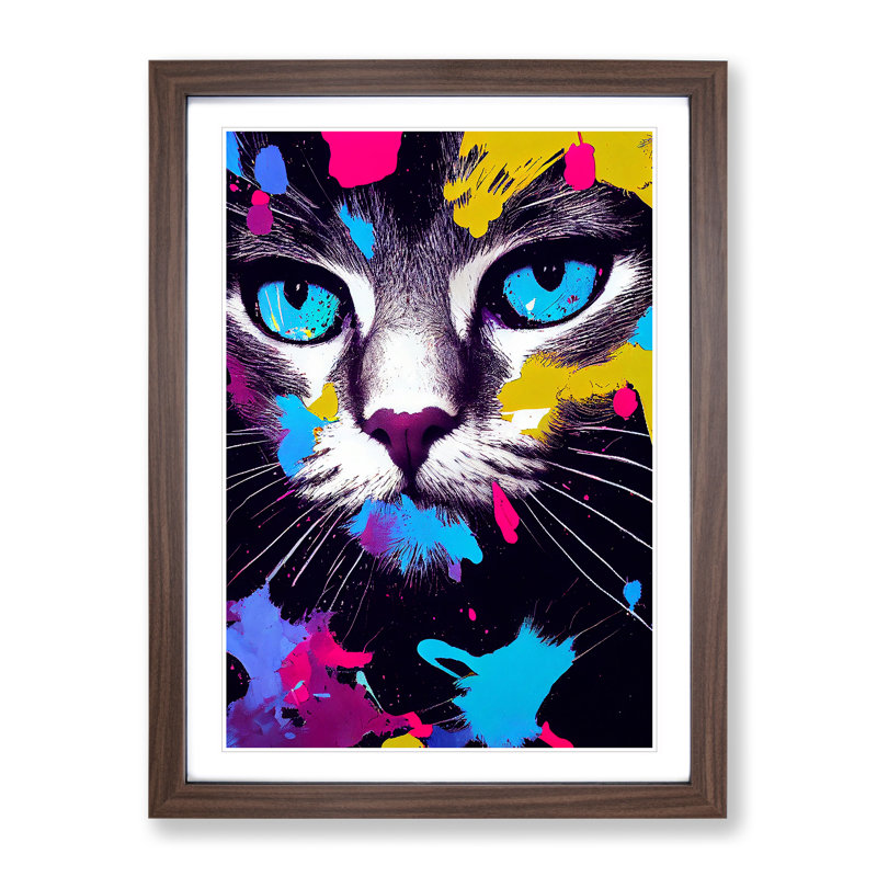 Cat Splashed In No.3 - Single Picture Frame Painting, 46cm H x 34cm W x 2cm D, Walnut