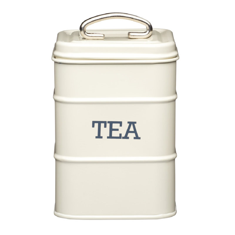 Living Nostalgia French Grey Tea Canister Tin, 18cm H x 11cm W x 10.5cm D, Cream
