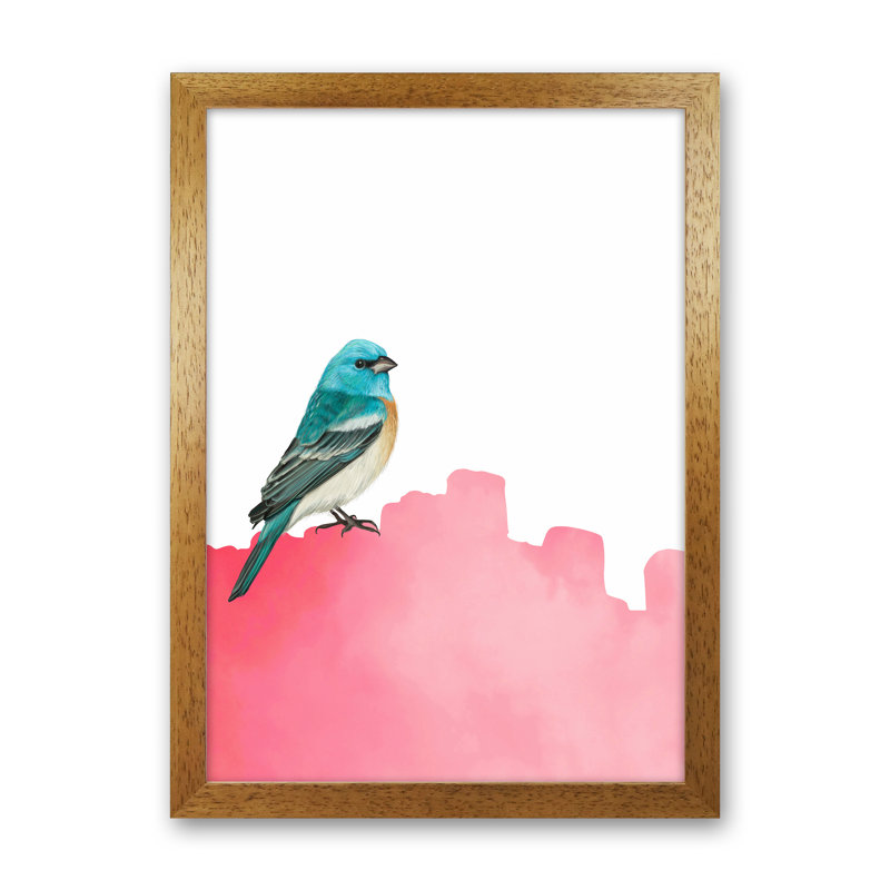 Bird Pink - Print, Brown Framed, 34cm H x 25cm W x 3cm D