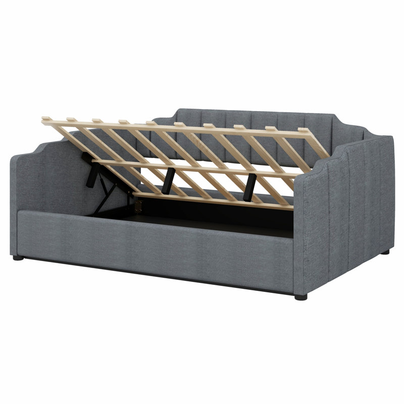 Lit de jour rembourré avec rangement inférieur, Gris
