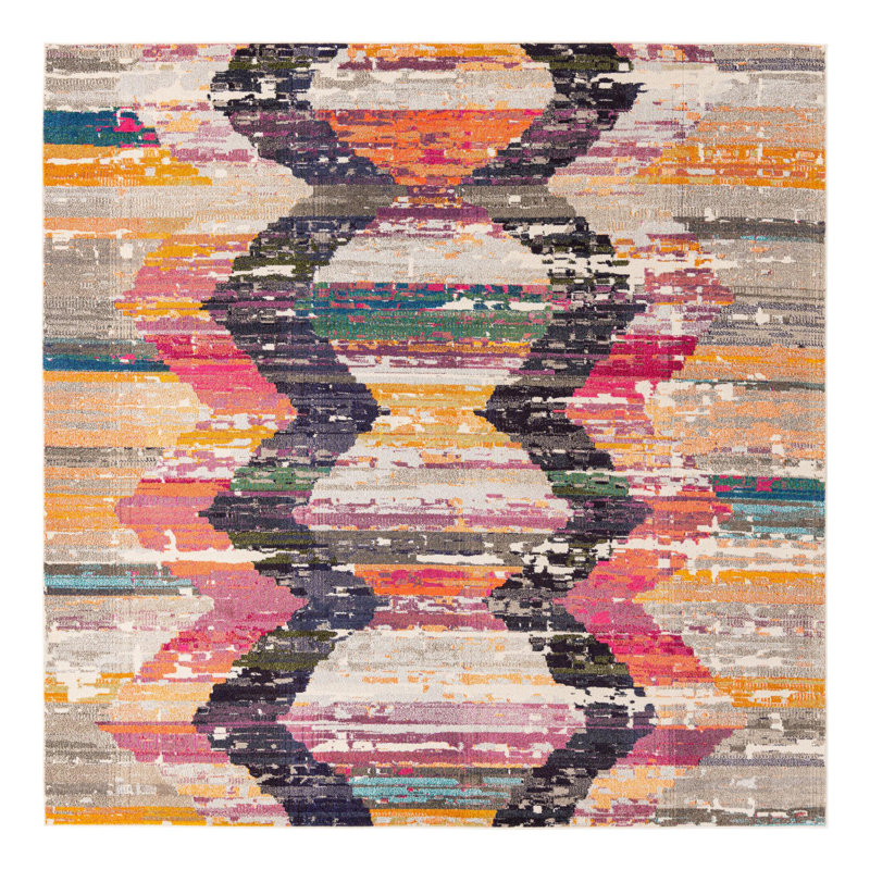  Tapis abstrait orange / gris, Carré 9 pi 10 po