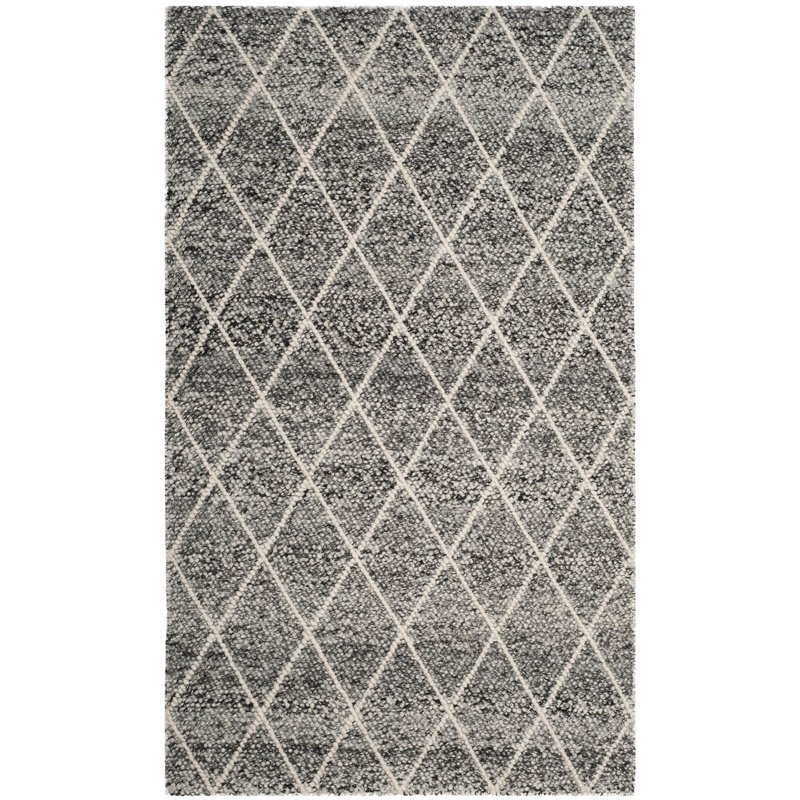 Tapis en laine / coton tissé à la main Russo en ivoire / noir, Rectangulaire 2 pi x 3 pi