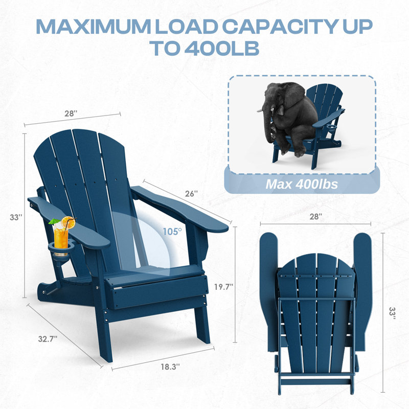 Set Of 8 Foldable Outdoor Adirondack Chair With Cup Holder, Blue