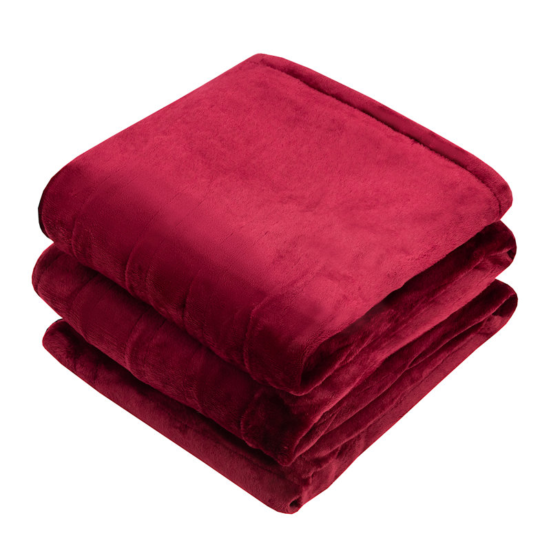  Jeté électrique en flanelle chauffante, L 84 po x L 90 po, Rouge