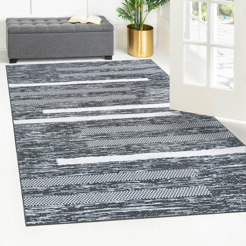 Jettye Performance Cotton Striped Indoor Rug, Rectangle 6'5" x 9'