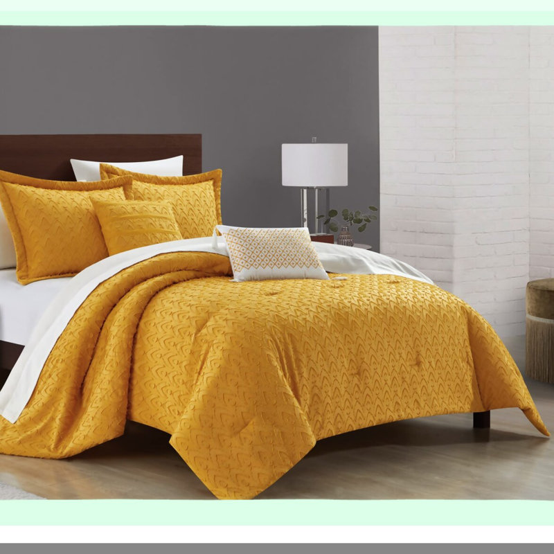 Geometric Reign Comforter Set - 5 Piece Clip Jacquard Design with Decorative Pillows and Shams - Bedding Collection