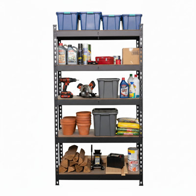 Ar Shelving Black Label Edition 5-Tier Powder-Coated Steel Garage Storage Shelving Unit in Matte Black with HDF Racks