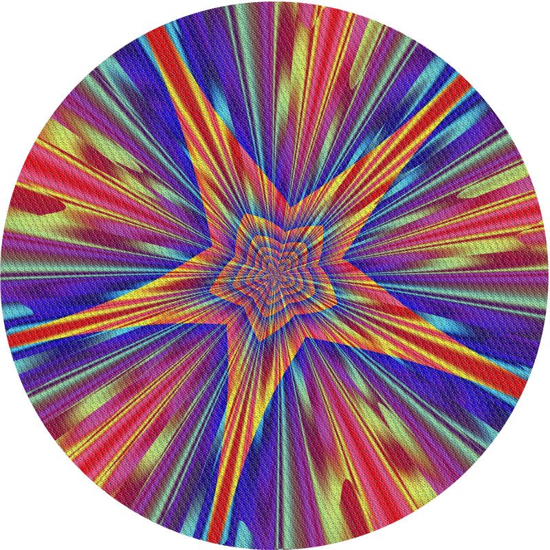 Tapis jaune/bleu/rouge tissé à la machine, Rond 4 pi