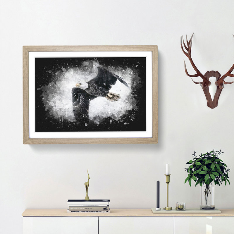 Bald Eagle High In The Sky - Single Picture Frame Print on MDF, 62cm H x 87cm W x 2cm D, Oak Framed