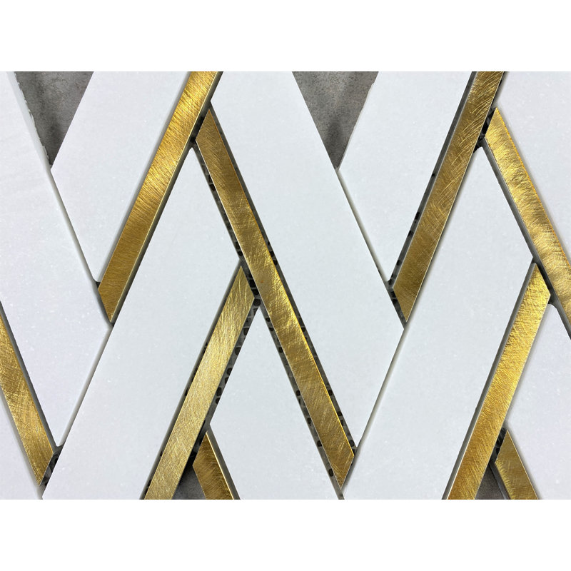 Thassos Random Sized Herringbone / Chevron Mosaic Wall & Floor Tile
