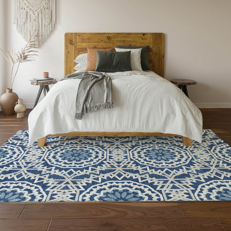 Tapis bleu marine Cerrito lavable à la machine de qualité supérieure, Rectangle 10 pi x 14 pi