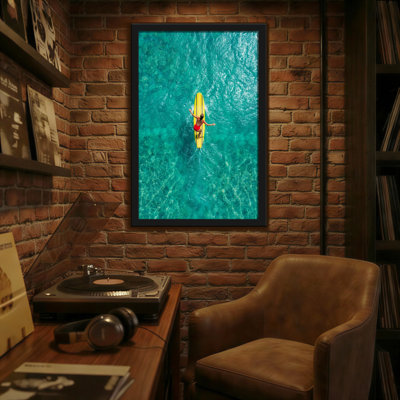Landscape & Nature Aerial View Of Woman On Yellow Kayak In Turquoise Water