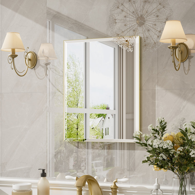Aluminum Frame Bathroom Vanity Mirror,Tempered Glass Rectangle Wall Mirror, 16" x 20", Gold