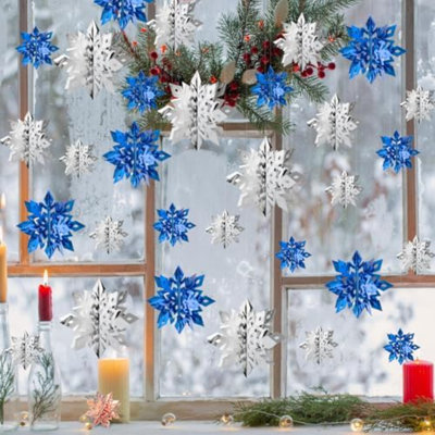 Décorations de Noël flocon de neige d'intérieur, guirlande de 36 flocons de neige suspendus 3D pour l'hiver au pays des merveilles décorations de Noël fête de Noël fête de naissance