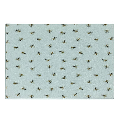 Ambesonne Queen Bee Tempered Glass Cutting Board Flying Insects Pattern Earth Yellow Grey