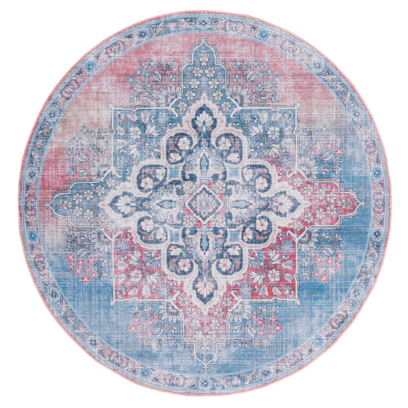 Demetrius Oriental Red/Blue Area Rug, Round 6'7"