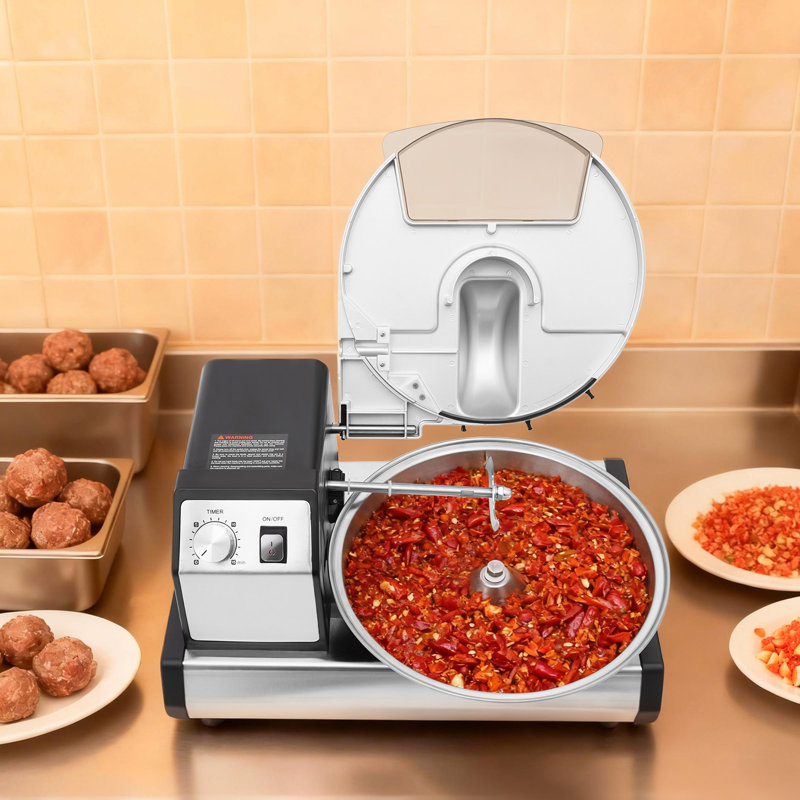 Commercial Electric Food Processor With Dual Motors, 5.28QT Bowl, Adjustable Timer & Safety Lock