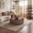 Walnut Wood Round Coffee Table with Dual Storage Drawers, Space-Saving Design-129229008