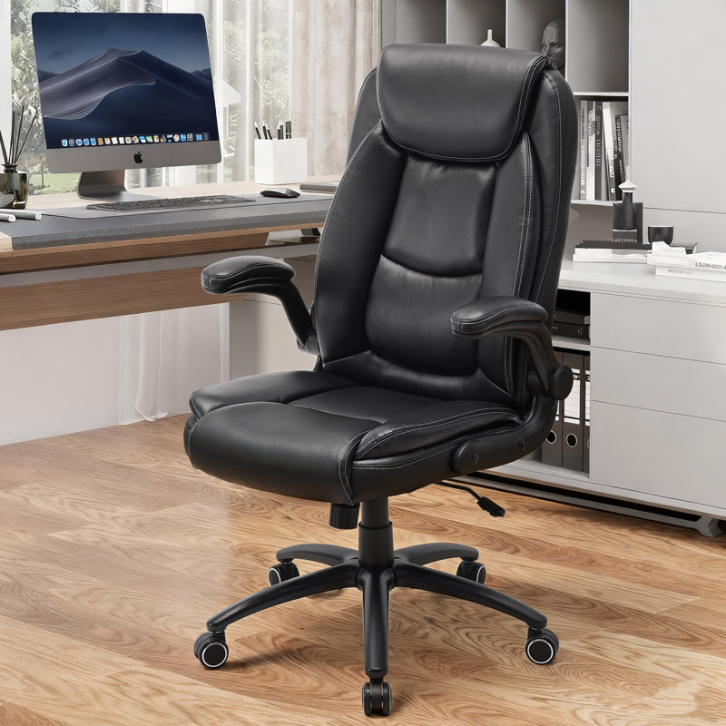 Fauteuil de direction ergonomique, hauteur réglable et accoudoirs rabattables, Noir