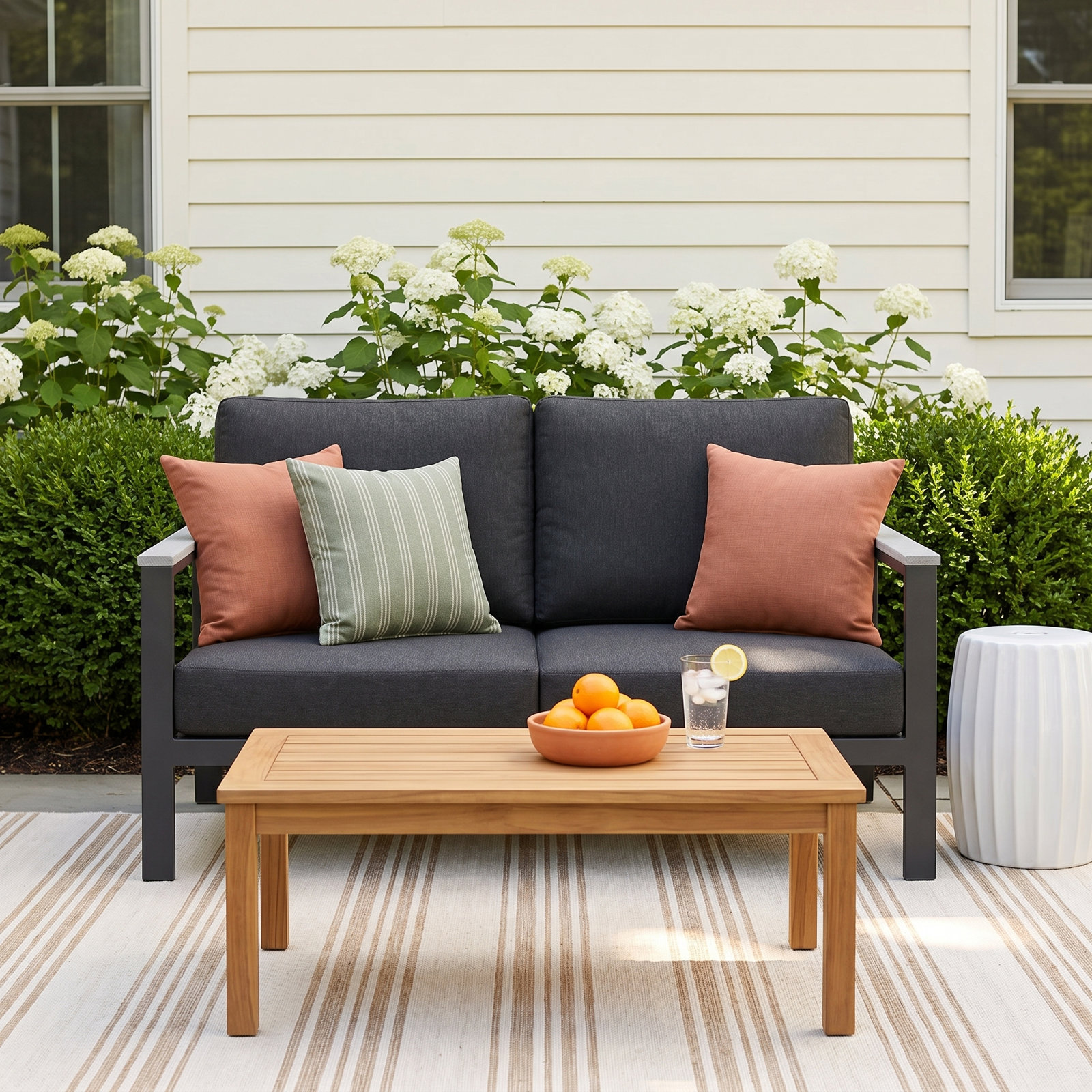 Townsend 55" Sunbrella® Patio Loveseat, Sunbrella Clockout Cloud, Yes, White