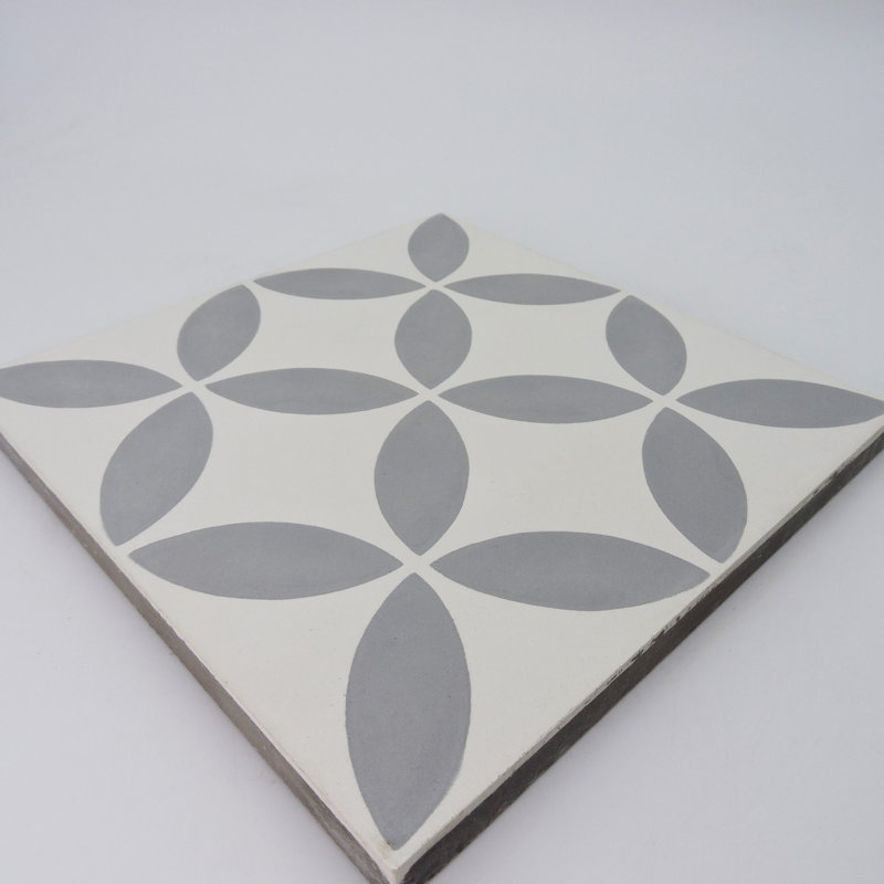 Amlo 8" x 8" Cement Patterned Wall & Floor Tile, White/Gray