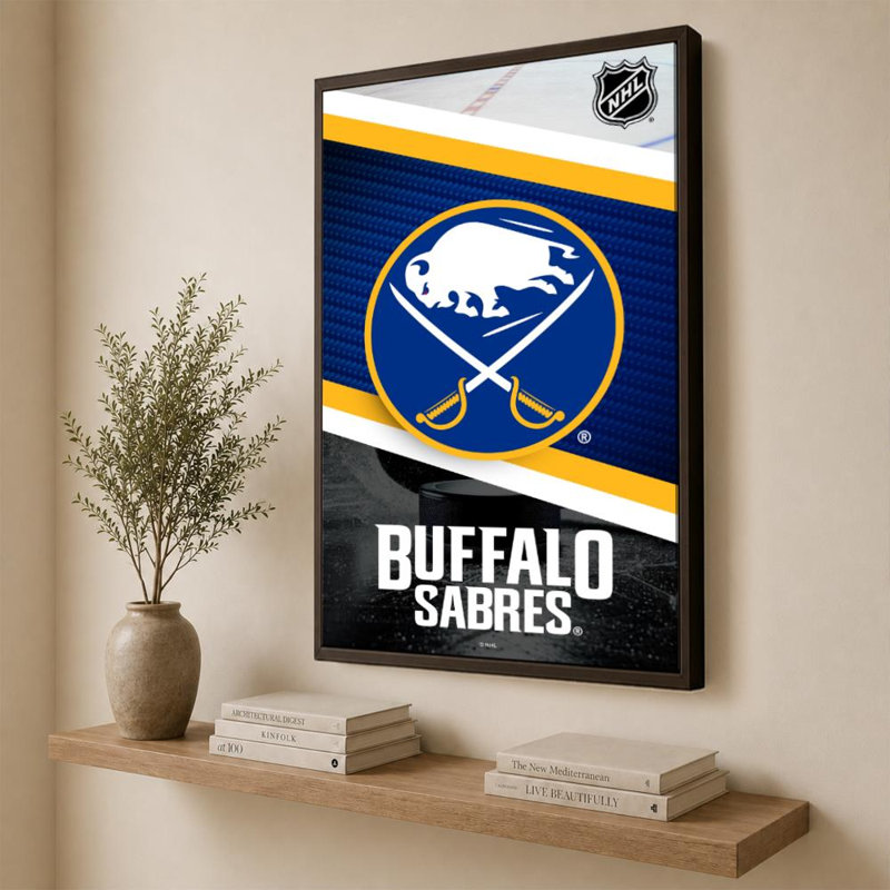 Décoration murale des Sabres de Buffalo (NHL), H 60 po x l 40 po, Cadre plat flottant, Brun