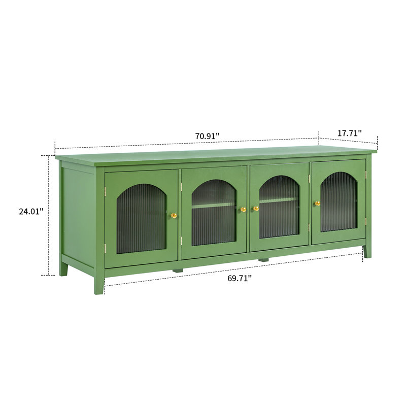 Retro-Chic Wooden Rectangular TV Stand With Four Storage Cabinets And Two Additional Centre Support Legs, For Indoor Use