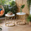 Ensemble de tables de bout en marbre 2 pièces avec structure en métal, tables d'appoint dorées de style moderne