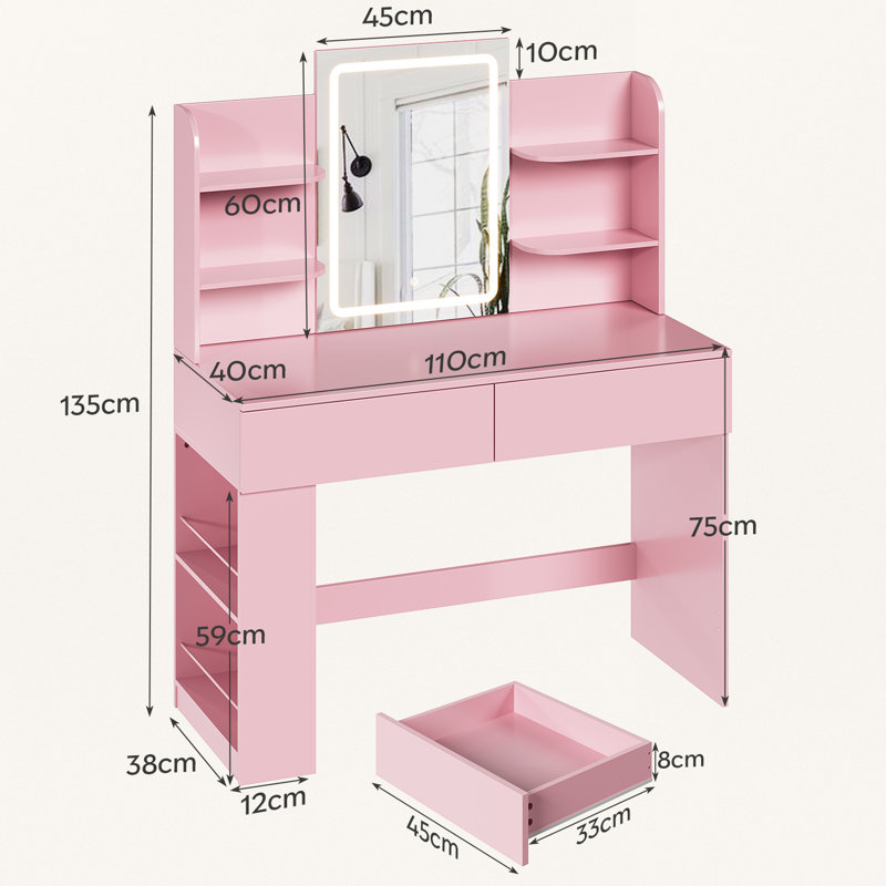 Dressing Table with Mirror, Pink