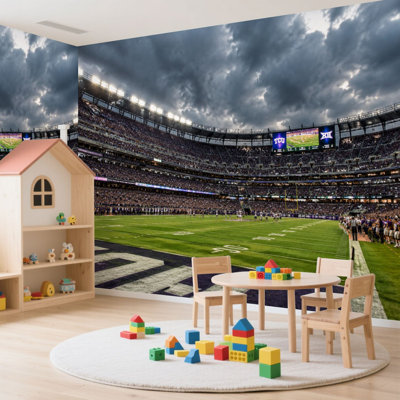 Papier peint adhésif pelez et collez American Football Stadium photos de stade de football Autocollant amovible et amovible, papier contact mural pour salon Chambre à coucher H 100 po x l 144 po