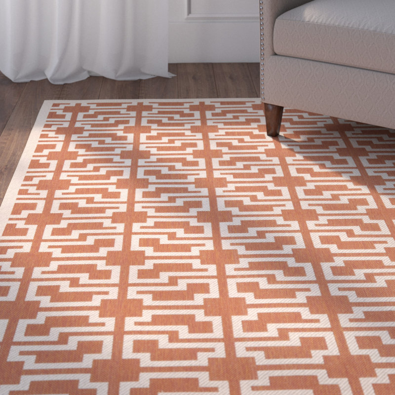 Arneshia Geometric Indoor / Outdoor Terracotta/Beige Area Indoor/Outdoor Area Rug, Rectangle 4' x 5'7"