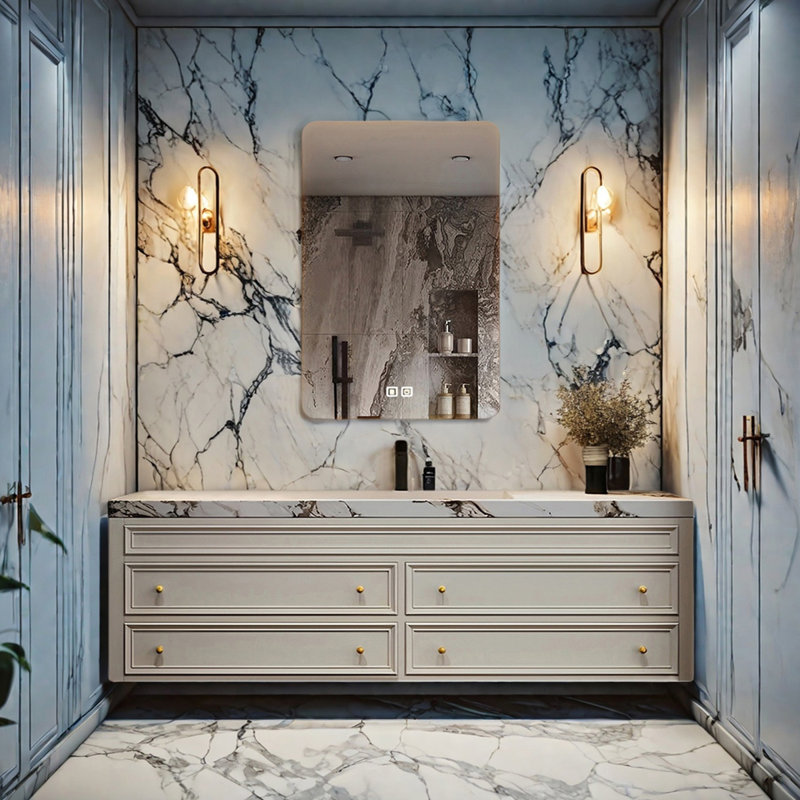 French modern rock plate bathroom cabinet, 19.68" H x 51.18" W x 19.68" D