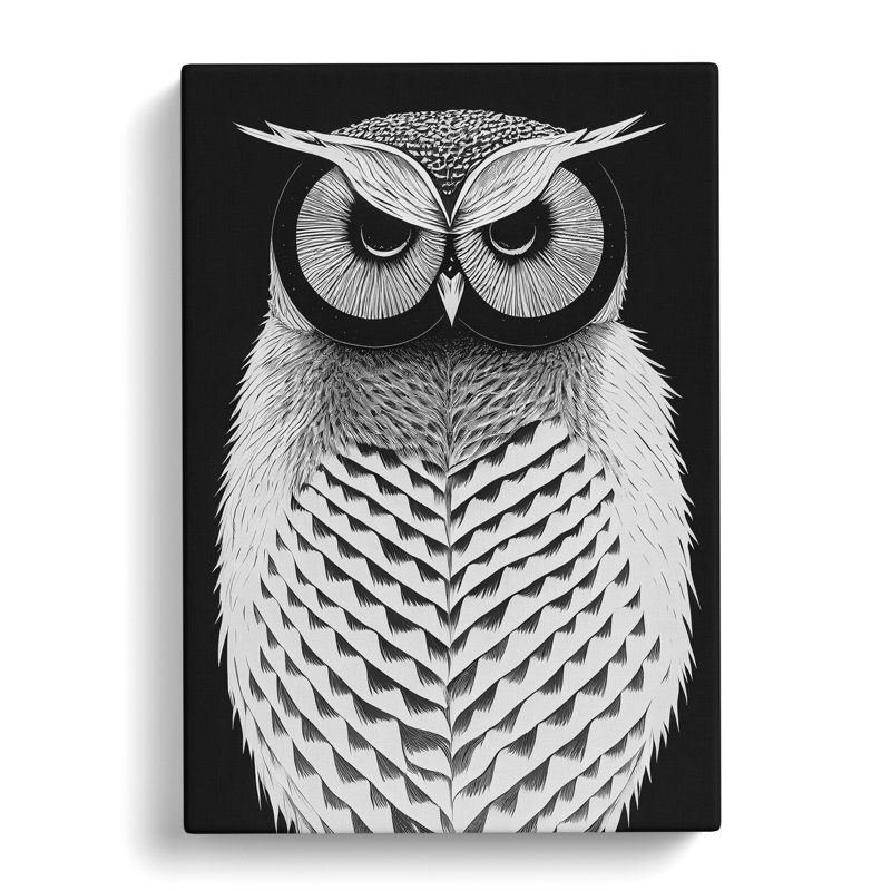 Monochrome Owl No.6 - Wrapped Canvas, 76cm H x 50cm W x 3cm D